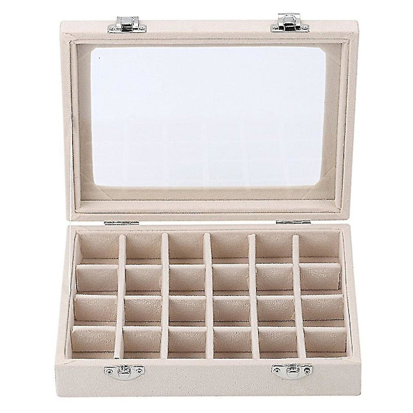 24 Grids Fløjlsglas Smykker Ring Display Organizer Box Øreringe Opbevaringsholder Smykker Display Box gray