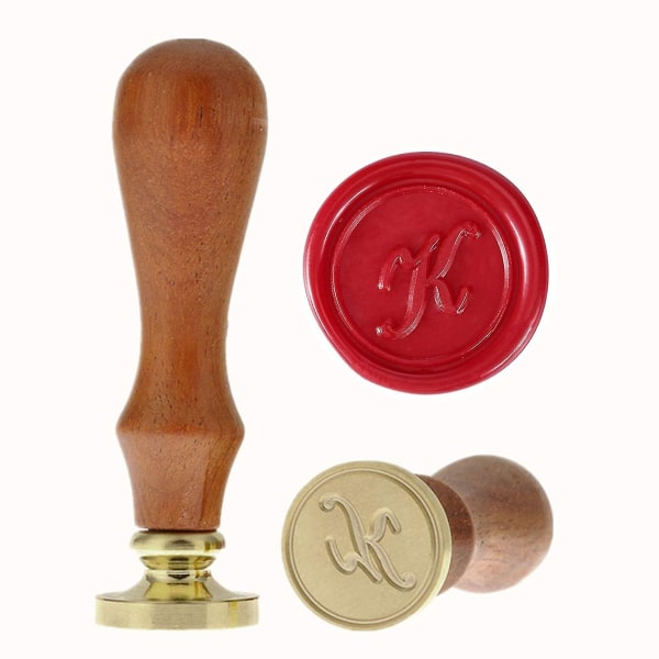 Vaxstämpel Vintage Retro Mässingshuvud Trähandtag Alfabet Bokstav Klassisk tätning Vaxsigill Stämpel Alphabet K
