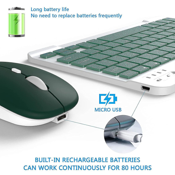 Ladattava langaton 10 tuuman langaton Bluetooth näppäimistö ja hiiri -yhdistelmä Dark green