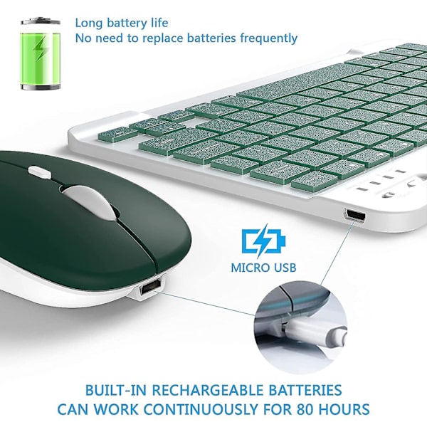 Protable trådlöst Bluetooth tangentbord och mus Combo Uppladdningsbar sladdlös 10 tum Dark green