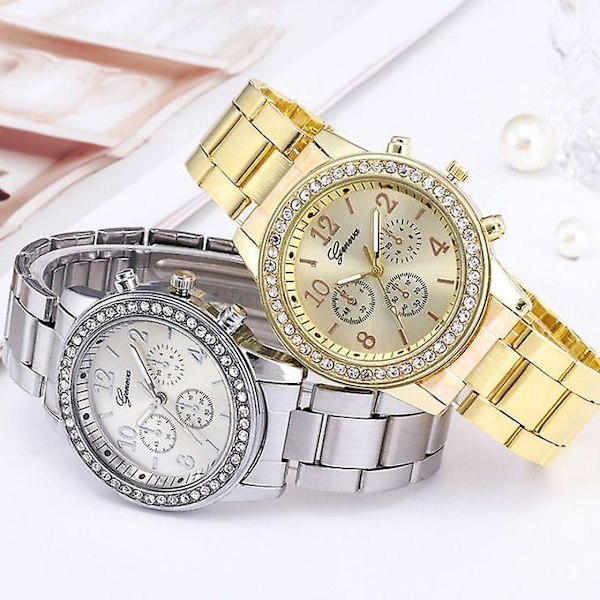 Lyx metall inlagda diamanter Crystal Business kvinnor formella guld metall klockor