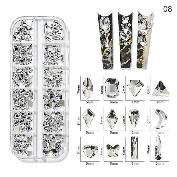 3d Glitter Nail Art Ab/färgglad Hotfix Rhinestones Flatback Crystal Diamond Gems Multi Size12 Gird Style 20