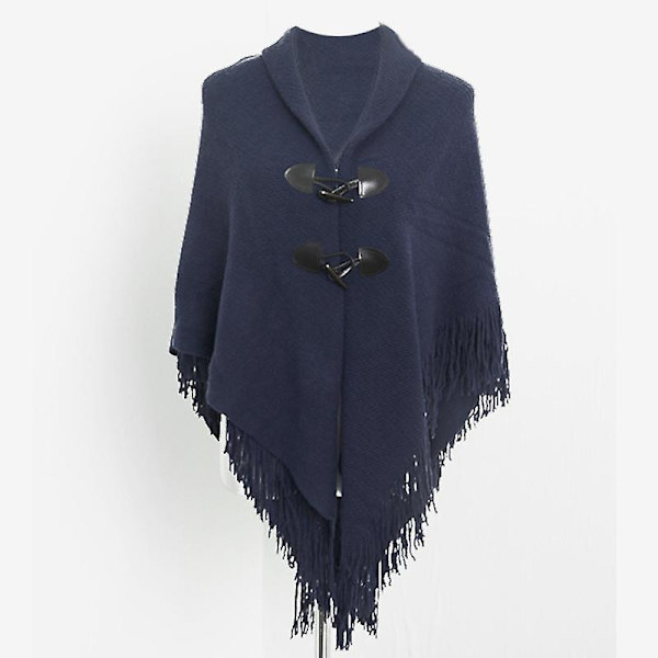 Viitta Tupsu Horn Solki Yksivärinen Epäsäännöllinen Kaksikerroksinen Tupsu Cape Huivi navy blue 120cm