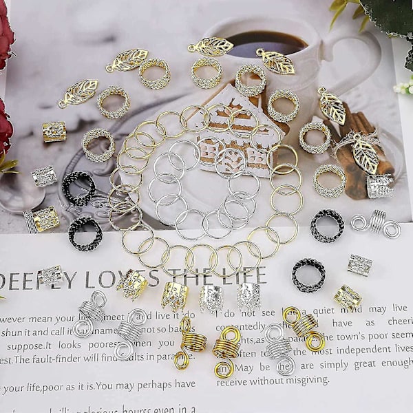 200pcs Beads For Hair Braids, Hair Jewelry For Women Braids, Metal Gold Braids Rings Cuffs Clips For