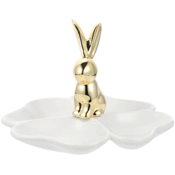 【BQ】Ceramic Jewelry Tray Rabbit Compartment Organizer for Storage Decorative White Tray
