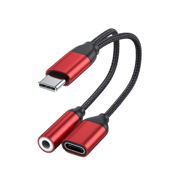 2 i 1 USB C Type C til 3,5 mm hodetelefon Audio Auxiliary Jack ladeadapterkabel (c, stil)
