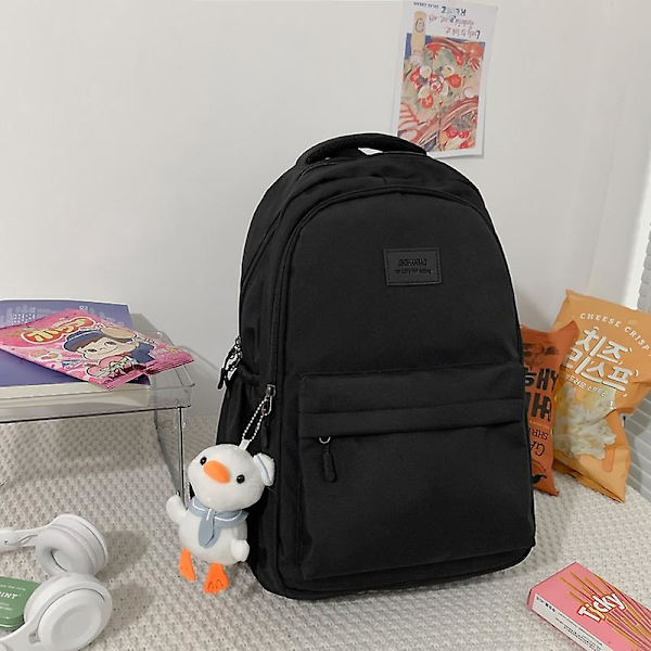 Högkvalitativ vattentät nylon ryggsäck för kvinnor för tonårsflicka skolväska i koreansk stil college studentväska Laptop ryggsäck svart med anka Black with Duck
