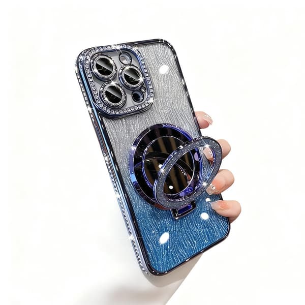 【BQ】Magnetisk iPhone 15-serie Deksel med Stativ og Speil (Blå, 15) iPhone15