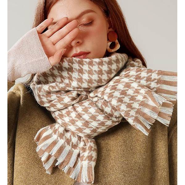 Tørklæde Til Damer Varmt Stort Tartan Tæppe Plaid Tørklæde Wrap Tykt Varm Pashmina Khaki