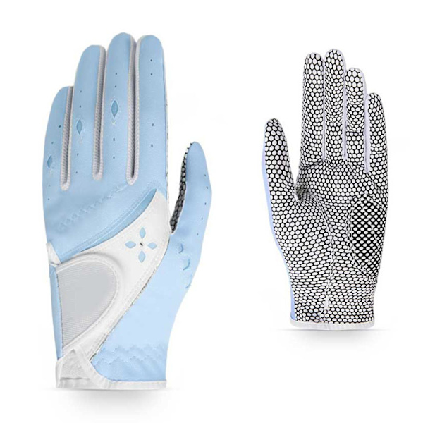 Pu Läder Kvinna Golfhandskar Andningsbara justerbara halkfria handskar för män Kvinna Sporttillbehör Blue Size 19