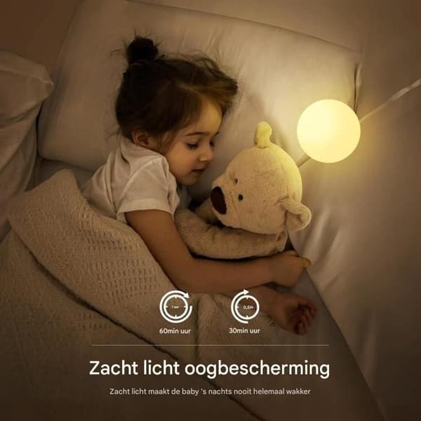 Nattlampe for barn - USB-oppladbar - Justerbart varmt lys - Berøringskontroller - Timer