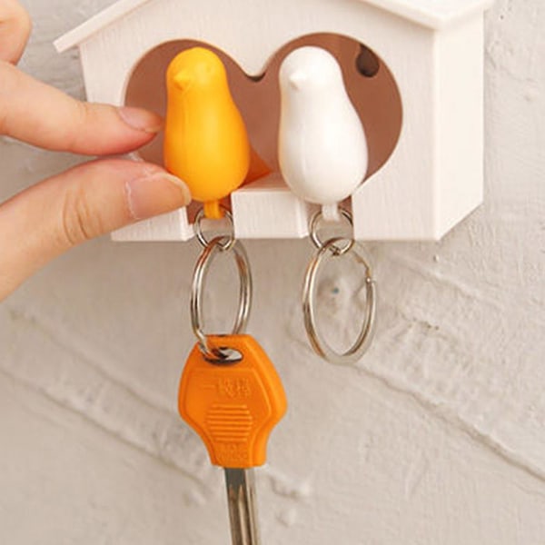 2 stk Fuglenøkkelring + 1 stk Sparrow Birdhouse Hjem Veggmontert nøkkelringholder Dekor