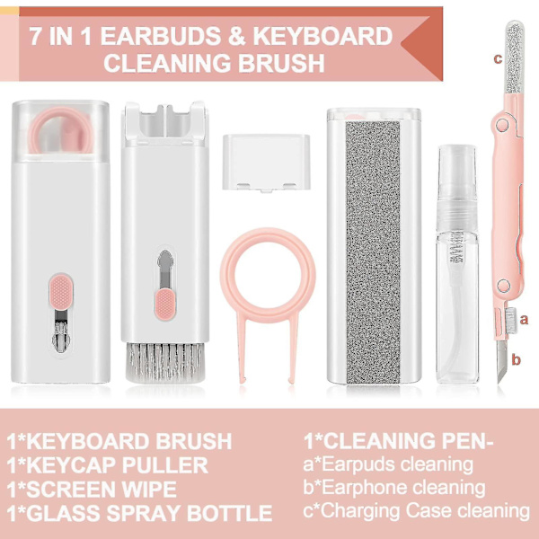 7 - i-1 tangentbordsrengöringsset Airpods set - Hörlursrengöringspenna Trådlös Bluetooth headsetladdning