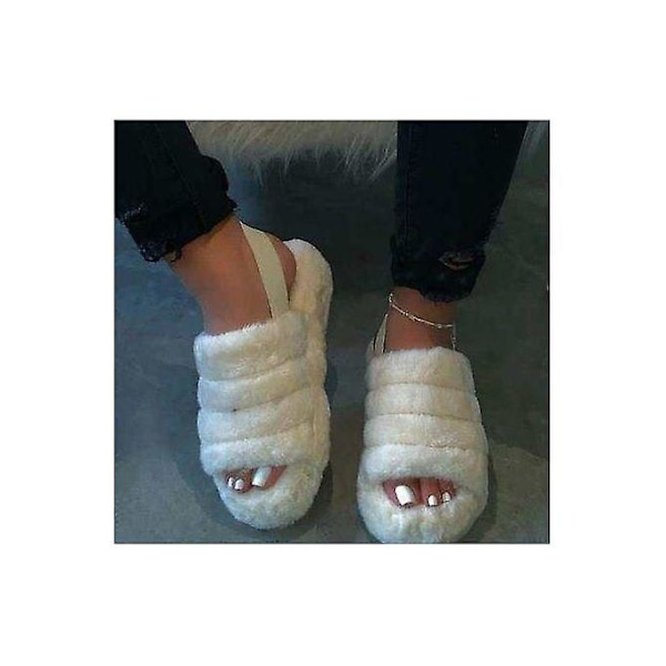 Vinter Kvinder Hjemmesko Rygstrop Plys Varme Sko Kvinde Slip On Flats Slides Søde Plys Fluffy Lady Bomuld Hjemmesko Pink Szy EU 43