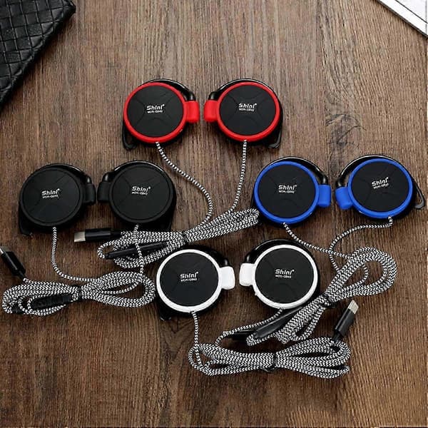 【BQ】Wired Headphones Ear Hook Noise Cancelling Microphone HiFi Sound Line Control Volume Adjustable Type-C Black