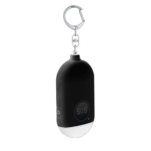 Personligt larm 130db USB Uppladdningsbart Ficklarm Med Led Ficklampa Funktion Vattentät Black
