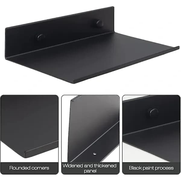 【BQ】Metal Wall Shelves, 2 Pieces 20cm Black Floating Shelves, Wall Mounted Shower Shelf, Wall Mounted Rectangular Shelf