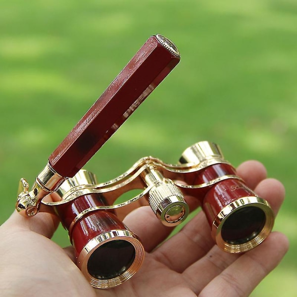 3x25 briller kikkertteleskop med håndtak tilbehørssett kvinner elegant teleskop kvinner jente gave gull opera briller Red