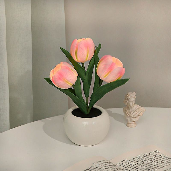 Led Tulip Night Light Simulation Flower Pöytävalaisin Kodinsisustus Tunnelmalamppu Romanttinen ruukkulahja toimistoon/huoneeseen/baariin/kahvilaan USB Rechargeable 3 Head Pink Tulip
