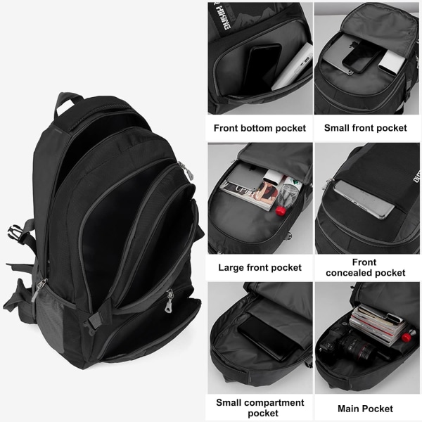 Den nya 60L vattentät vandringsryggsäck Lättviktscampingryggsäck Slitstark dagsäck för män för män (svart, 60L)