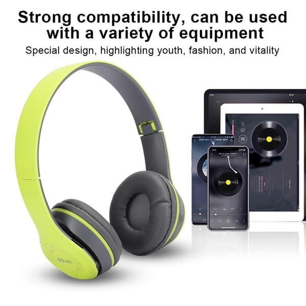 Bluetooth Trådløse Over Ear Foldbare Stereo Støjreducerende Gaming Hovedtelefoner Grøn