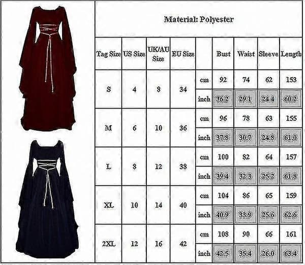 Gotisk middelalderlig renæssancekostume til kvinder til Halloweenfester og cosplay-arrangementer Black S