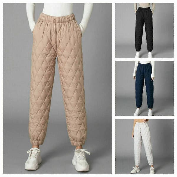Dam vintervadderade diamantformade joggingbyxor med hög midja och bomullsstoppning Black L