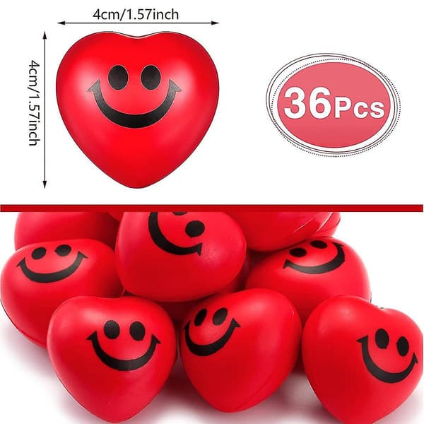 36 stk. Valentinsdag hjerte-stressbolde Hjerte-smileansigt stressbolde til Valentinsdag P-yu Red