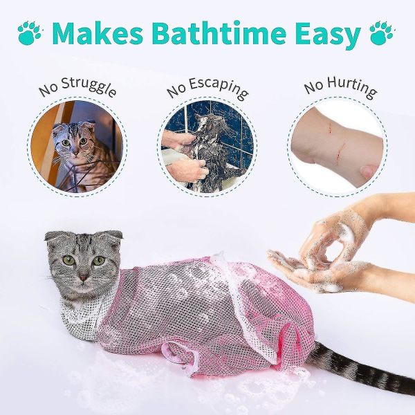 Katt-badväska Anti-bett og anti-repor Cat Grooming Bag for dårlig Pink