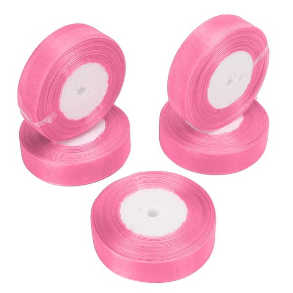 5 rullar 245 yards rosa polyester metallisk glitterband 2,5 cm bredd presentinslagningsband