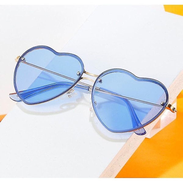 Lovely Love All-match rammeløse solbriller for kvinner, dekorative Cut Edge kjærlighetsbriller (gull ramme blå stykke)