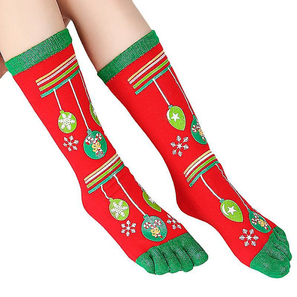 Unisex Xmas roliga fem fingrar tå strumpa jul mid kalv strumpor Red Balloon