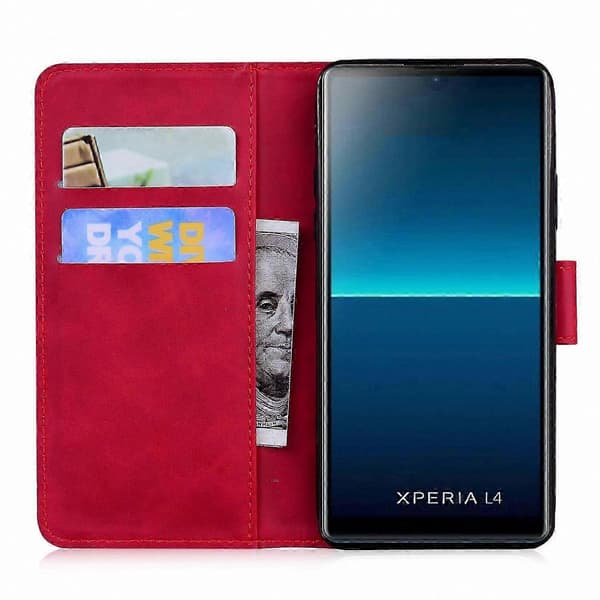 Tiger Emed Läderplånboksfodral med Kortfack och Hållare för Xperia L4 Red