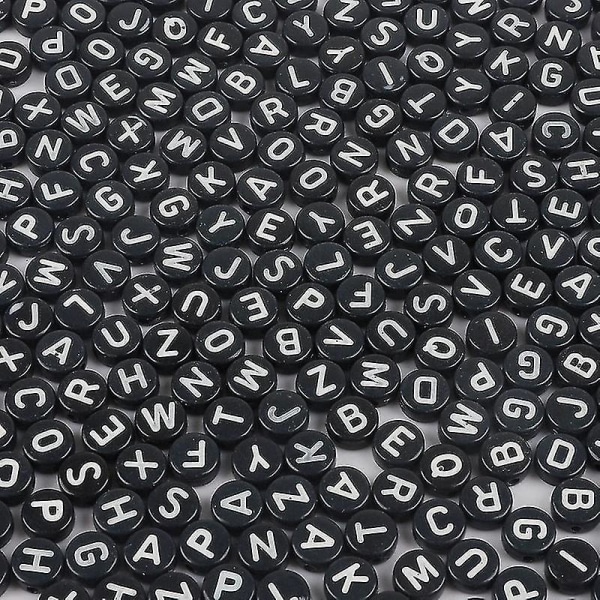 1000 kpl akryylihelmiä 7 mm aakkoskirjaimia helmiä pyöreitä koruhelmiä varten Black