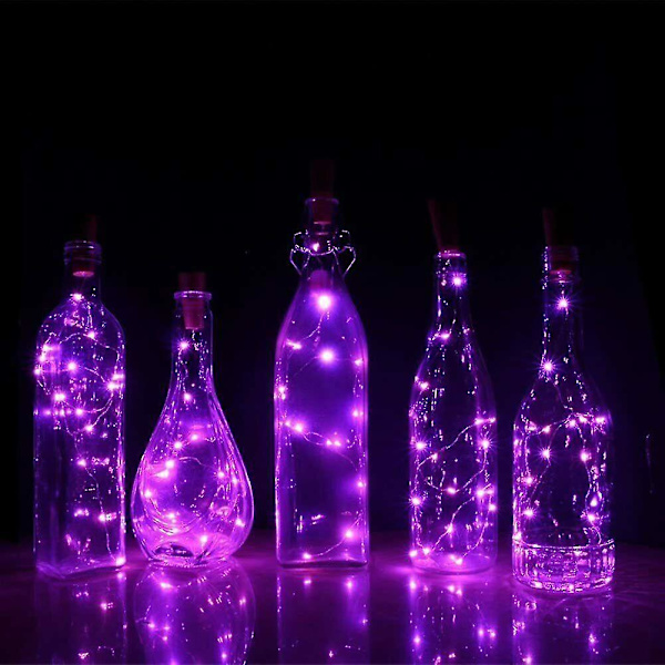 Flaska Fairy String Lights Batteri Kork Form Jul Bröllopsfest 20 Led 2m Lila Purple