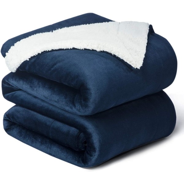 Fleece pledd Vinter Fluffy Solid pledd Til Seng Sofa Dobbel Blue