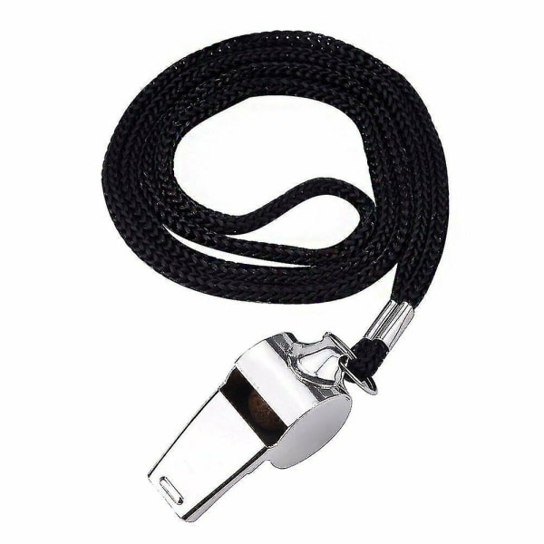 2 Football Soccer Sports Metal Referee Whistle Black Lanyard Emergency Survival