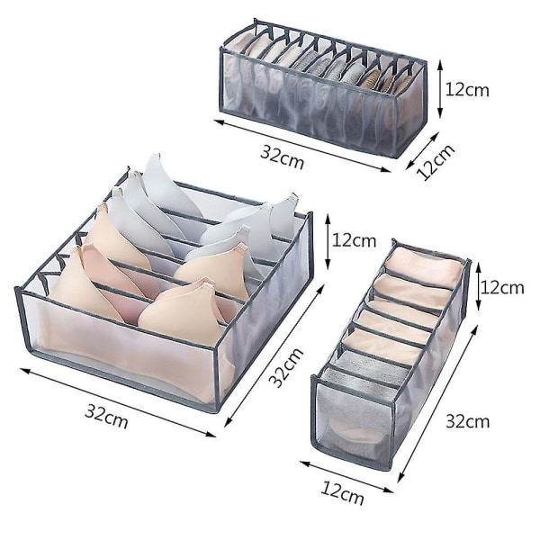 3 sæt undertøjsarrangør, sammenfoldelig bh-undertøjsskuffe-skuffe-opdelingsbokse til undertøj, sokker, slips, bh'er, undertøj Opbevaringsrumsboks beige