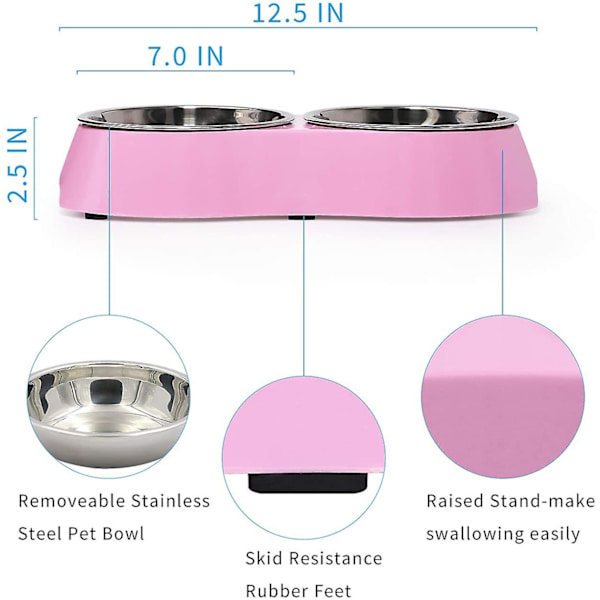 Kattskålar i rostfritt stål Mat Vatten Diskmatare Hundar Katter Husdjur 5 Uns Pink L
