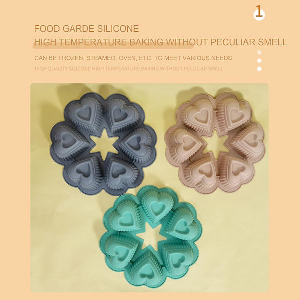 Mousse Kage Silikone Stencil Genanvendelig hjerteform til gør-det-selv bagning Gray