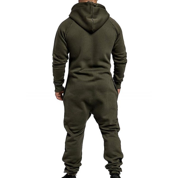 Mænd Onesie Hoodie Jumpsuit med lynlås Vinter Casual Hættetrøje Playsuit Army Green 3XL