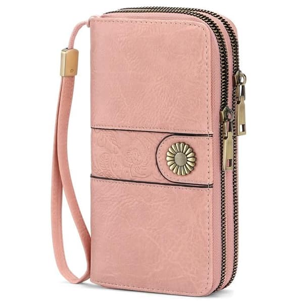 Herrplånbok, Anti-RFID, Vintage, Dubbel dragkedja, Med Handledsrem - Rosa