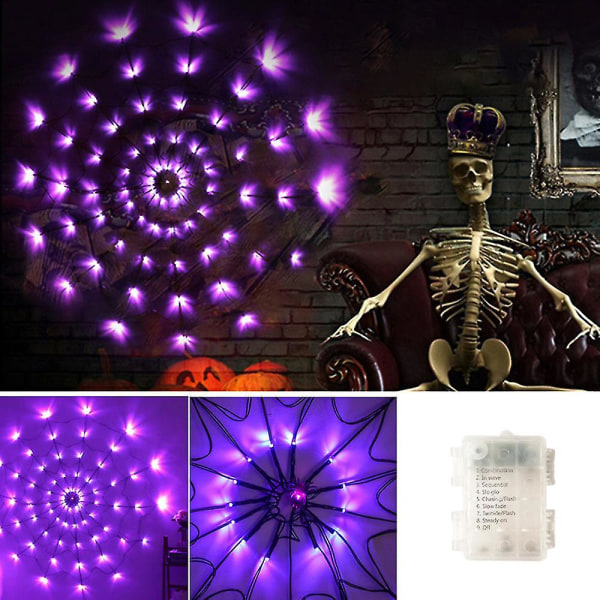 Spinner Web Lights Vedenpitävät Kestävät Erityiset Scary Halloween Lights Kotiin USB Remote Control