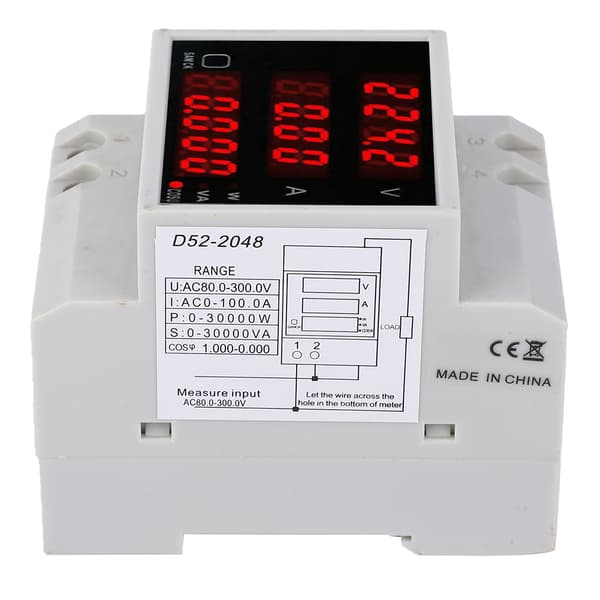 D52-2048 Multifunktionsmätare DIN-skena Digital Display AC Spänning Ström Effektfaktor Mätare AC80~300V 100A