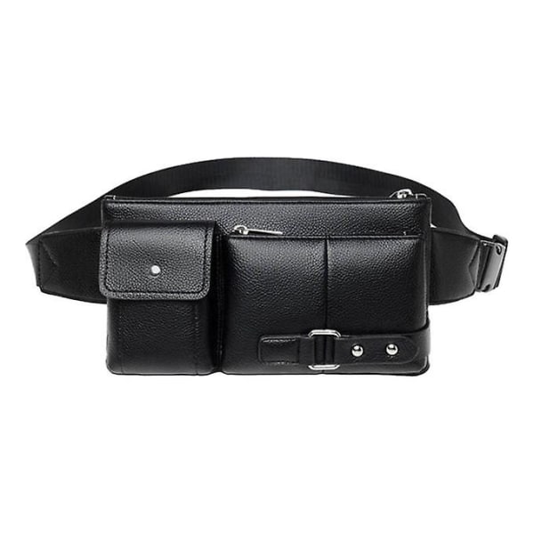 Pu Leather Mote Sport Midje Fanny Pack Jogging Zip Belte Svart