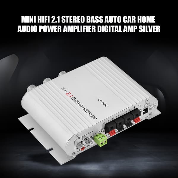 Sølv Mini HiFi 2.1 Stereo Bas Forstærker