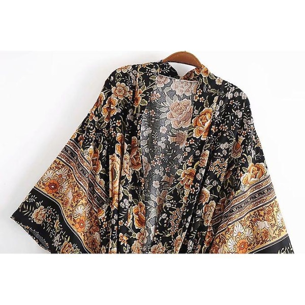 Cotton Vintage Kimono Autumn Slim Beach Cover-up Khaki L