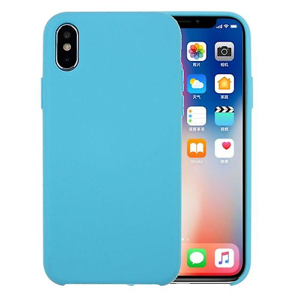 Til Iphone X Pure Color Flydende Silikone + Pc Dropproof beskyttende bagcover (blå)