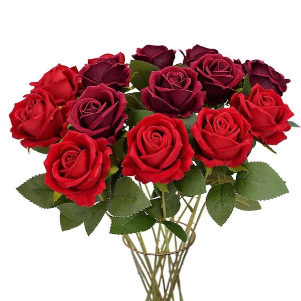 Simulering Blomma Flanell Rose Falska Blomster Dekoration Bröllop Tillbehör Konstgjord Blomster Dekoration Alla hjärtans dag present Deep pink