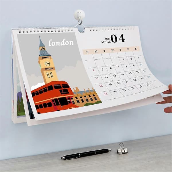 Växtmålningskalender med siffror 12 månaders skrivbordskalender, julklapp E